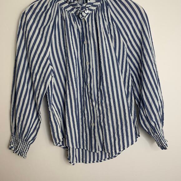 Veronica Beard Small Calisto Striped Ruffled Collar Shirt French Blue Small - Picture 9 of 15